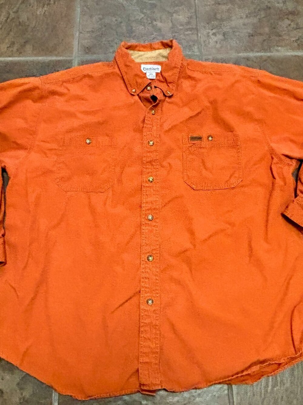 ~~Carhartt Button Down Work Wear Shirt Mens 2XL Burnt Orange Durable Outdoor LS